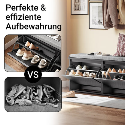 SoBuy | Schuhkipper | Schuhschrank mit 2 Klappen | Schuhbank mit Sitzkissen | Schwarz | FSR98-XL-SCH