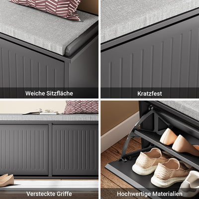 SoBuy Schuhbank mit Sitzkissen & 2 Klappen | Schwarz | 100x46x26 cm | FSR98-XL-SCH