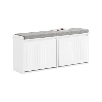 SoBuy | Schuhschrank mit 2 Klappen | Schuhbank mit Sitzkissen | Weiß | FSR98-XL-W