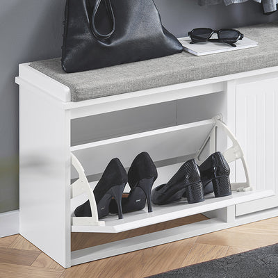 SoBuy | Schuhschrank mit 2 Klappen | Schuhbank mit Sitzkissen | Weiß | FSR98-XL-W
