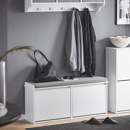 SoBuy | Schuhschrank mit 2 Klappen | Schuhbank mit Sitzkissen | Weiß | FSR98-XL-W