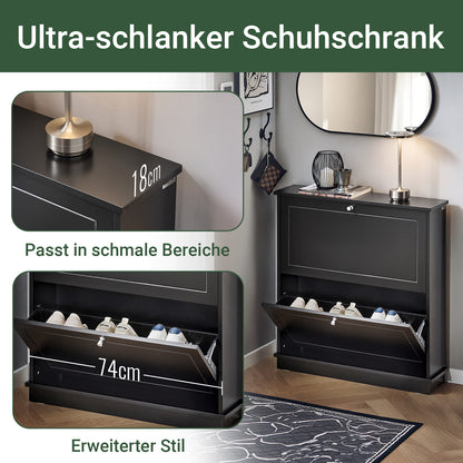 SoBuy | Schuhkipper | Schuhschrank mit 2 Klappen | Schuhkommode Schwarz | FSR99-SCH