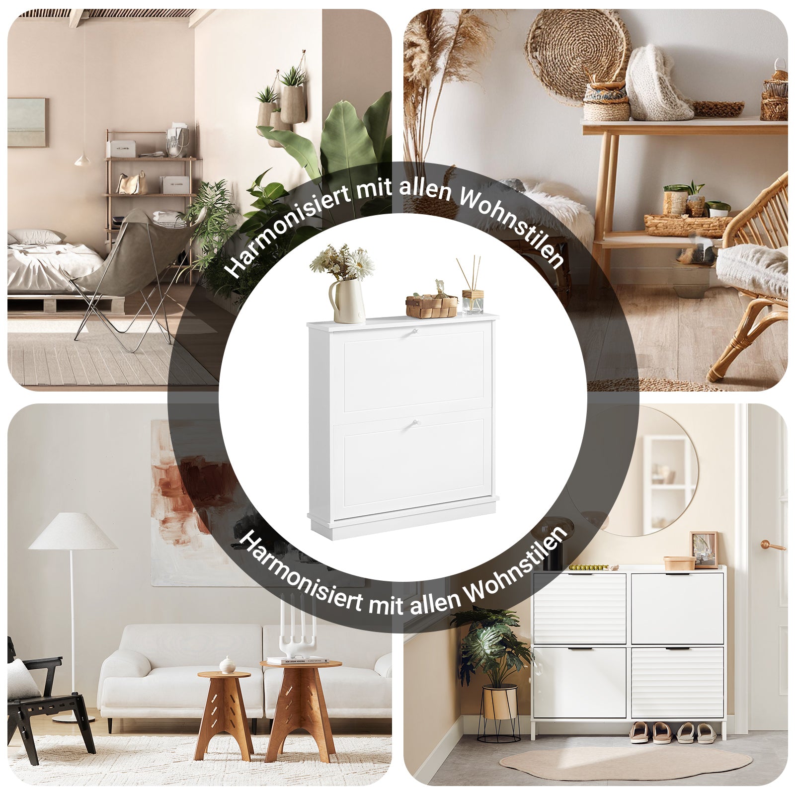 SoBuy | Schuhkipper | Schuhschrank mit 2 Klappen | Schuhkommode Weiß | FSR99-W