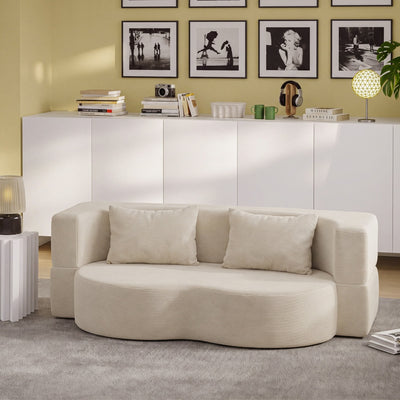 SoBuy | Schlafsofa | Schlafsofa 2-Sitzer in Beige mit 2 Kissen | Beige | 177×107×32 cm | FST101-MI