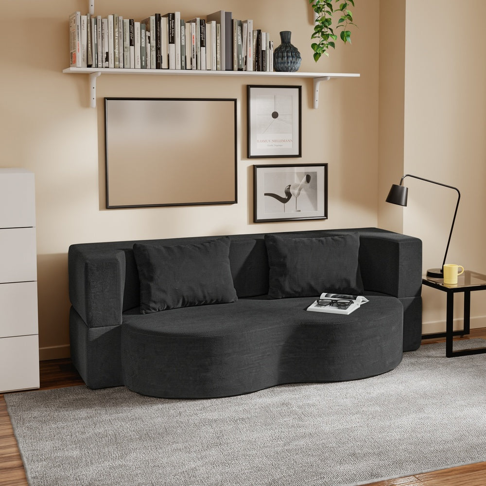 SoBuy | Schlafsofa | Schlafsofa klein mit Federkern & 2 Kissen | Schwarz | FST101-SCH