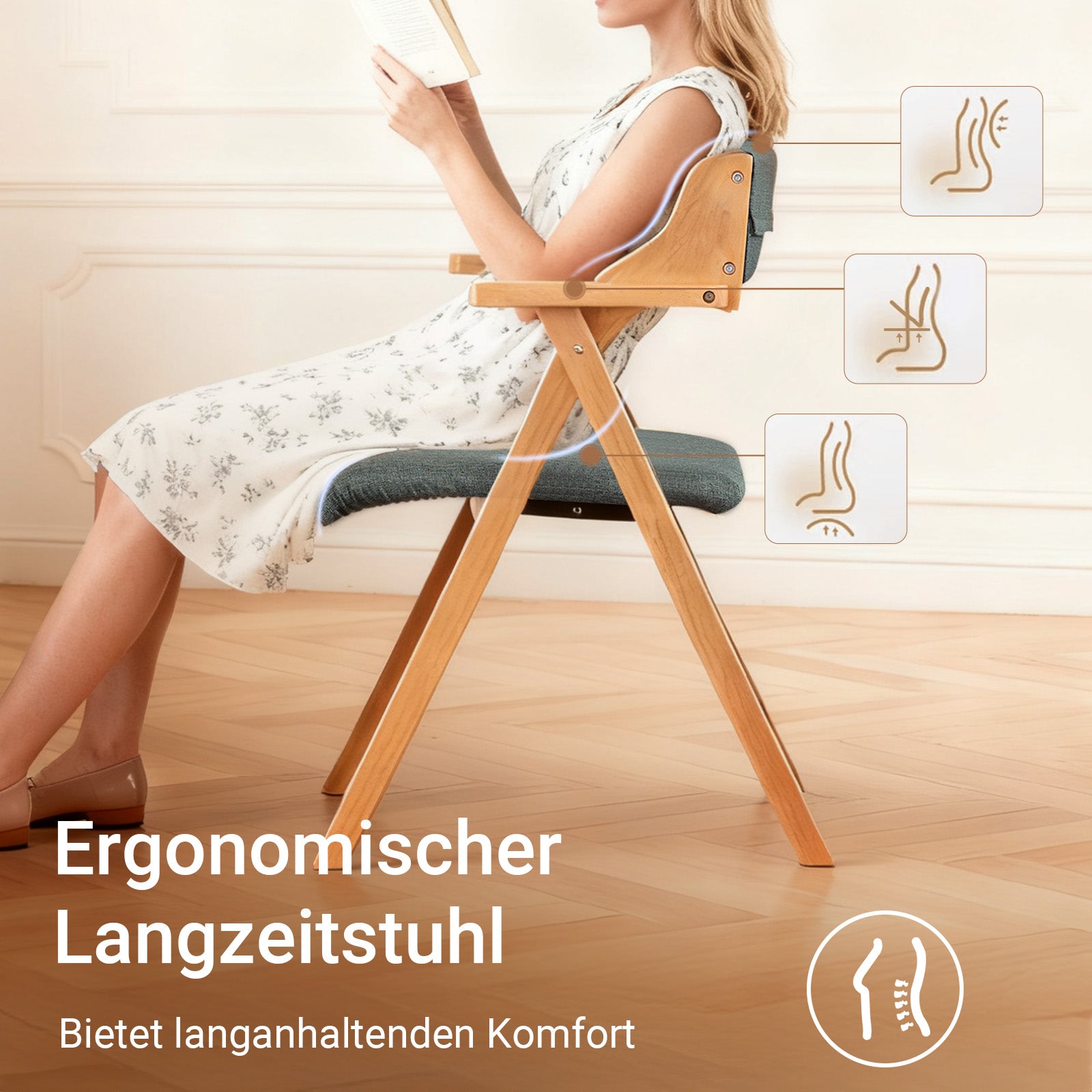 SoBuy Klappstühle 2er Set Vergrößerter&Verbreiterter Holz gepolstert Dunkelgrau FST98-SGX2