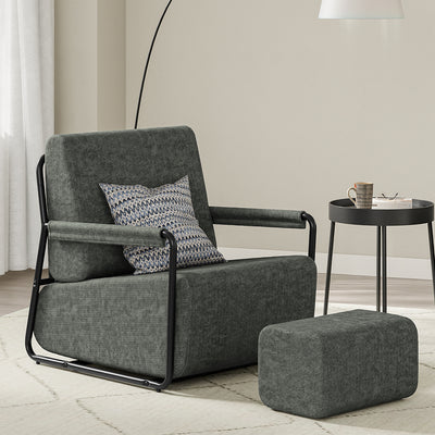 SoBuy | Sofa | Sessel mit Hocker | Dark Gray | 74×67×78 cm | FST99-DG