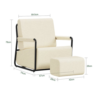 SoBuy | Sofa | Sessel mit Hocker Relax-Sessel beige | Cream White | 59×74×78 cm | FST99-MI
