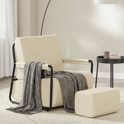 SoBuy | Sofa | Sessel mit Hocker Relax-Sessel beige | Cream White | 59×74×78 cm | FST99-MI