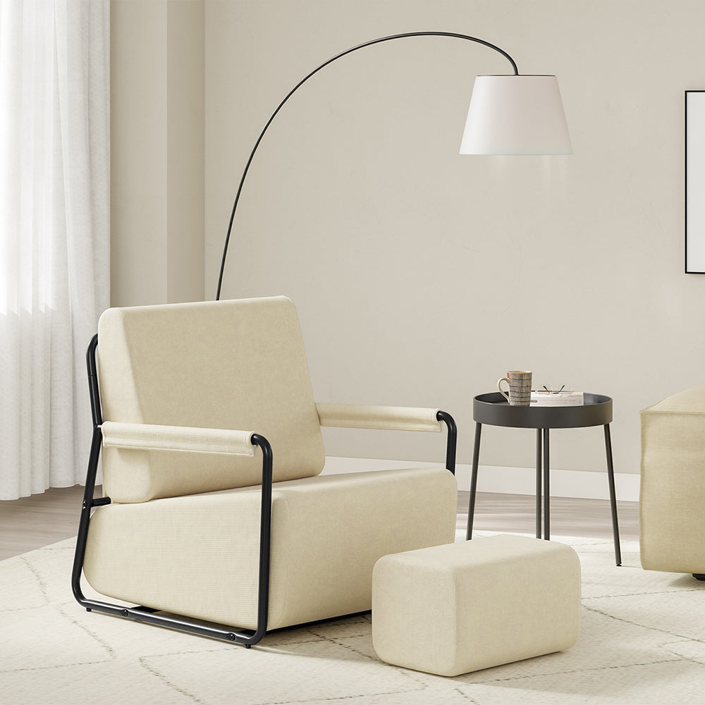 SoBuy | Sofa | Sessel mit Hocker Relax-Sessel beige | Cream White | 59×74×78 cm | FST99-MI