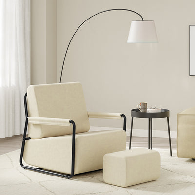 SoBuy | Sofa | Sessel mit Hocker Relax-Sessel beige | Cream White | 59×74×78 cm | FST99-MI