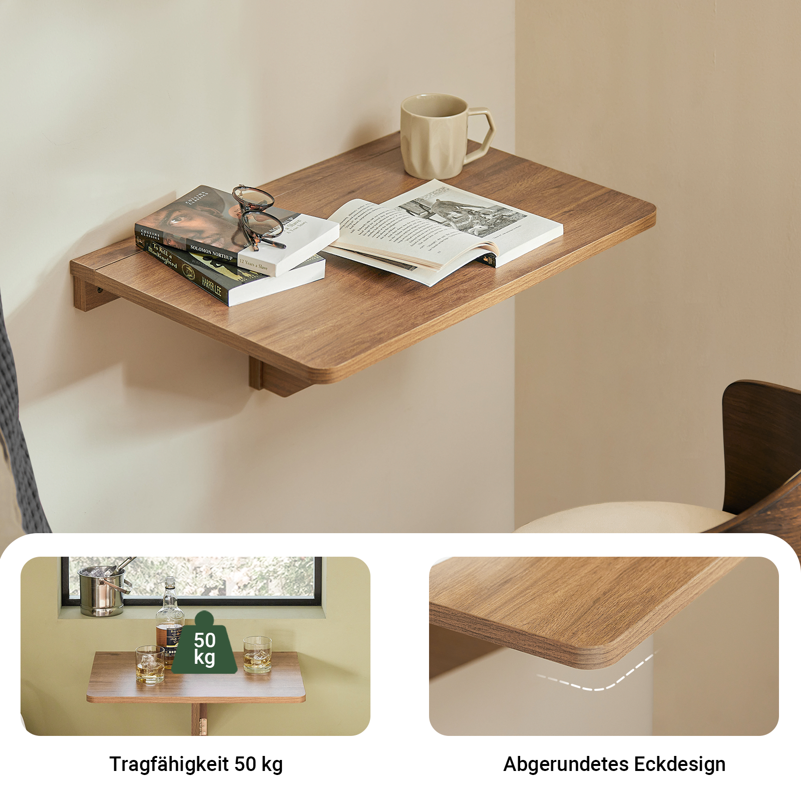 SoBuy | Wandklapptisch | Küchentisch | Schreibtisch | Kindermöbel | Vintage | FWT03-PF