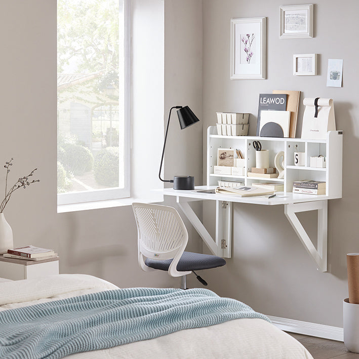 SoBuy | Wandklapptisch mit integriertem Regal | Wandschrank | Esstisch | Weiß | FWT07-II-W