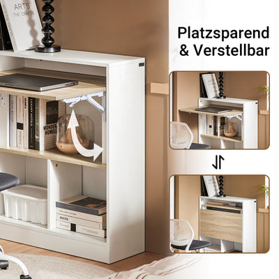 Vorverkauf | SoBuy | Klapptisch mit angebautem Schrank | Schreibtisch klappbar | Weiß/Natur | FWT104-WN