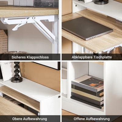 Vorverkauf | SoBuy | Klapptisch mit angebautem Schrank | Schreibtisch klappbar | Weiß/Natur | FWT104-WN