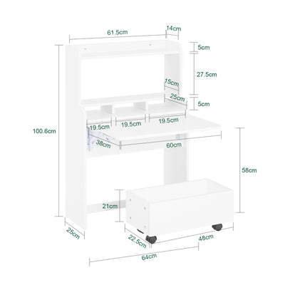 SoBuy | Schreibtisch klappbar | Klapptisch mit Aufbewahrungsbox | Arbeitstisch für Homeoffice | FWT105-II-W