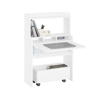 SoBuy | Schreibtisch klappbar | Klapptisch mit Aufbewahrungsbox | Arbeitstisch für Homeoffice | FWT105-II-W