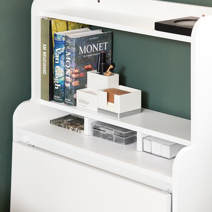 SoBuy | Schreibtisch klappbar | Klapptisch mit Aufbewahrungsbox | Arbeitstisch für Homeoffice | FWT105-II-W