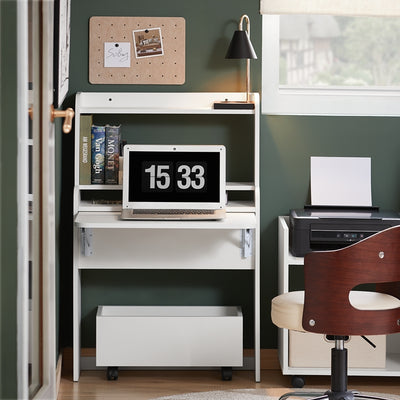 SoBuy | Schreibtisch klappbar | Klapptisch mit Aufbewahrungsbox | Arbeitstisch für Homeoffice | FWT105-II-W