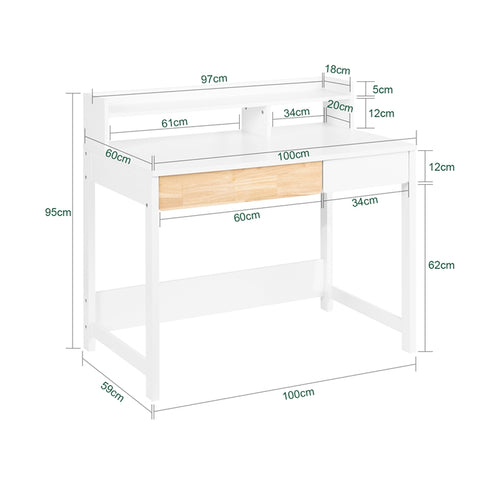 SoBuy | Schreibtisch mit 2 Ablagen | Computertisch | Arbeitstisch für Homeoffice | Weiß | FWT106-W