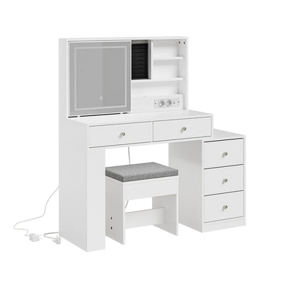 SoBuy Schminktisch mit LED-Beleuchtung, Ladestation und Hocker FWT114-E-W