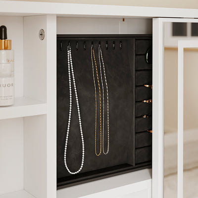 SoBuy Schminktisch mit LED-Beleuchtung, Ladestation und Hocker FWT114-E-W
