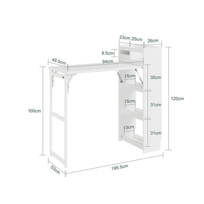 SoBuy | Küchenwagen | Freistehende Kücheninsel Weiß klappbar | White | 65.3×199.5×120 cm | FWT115-W