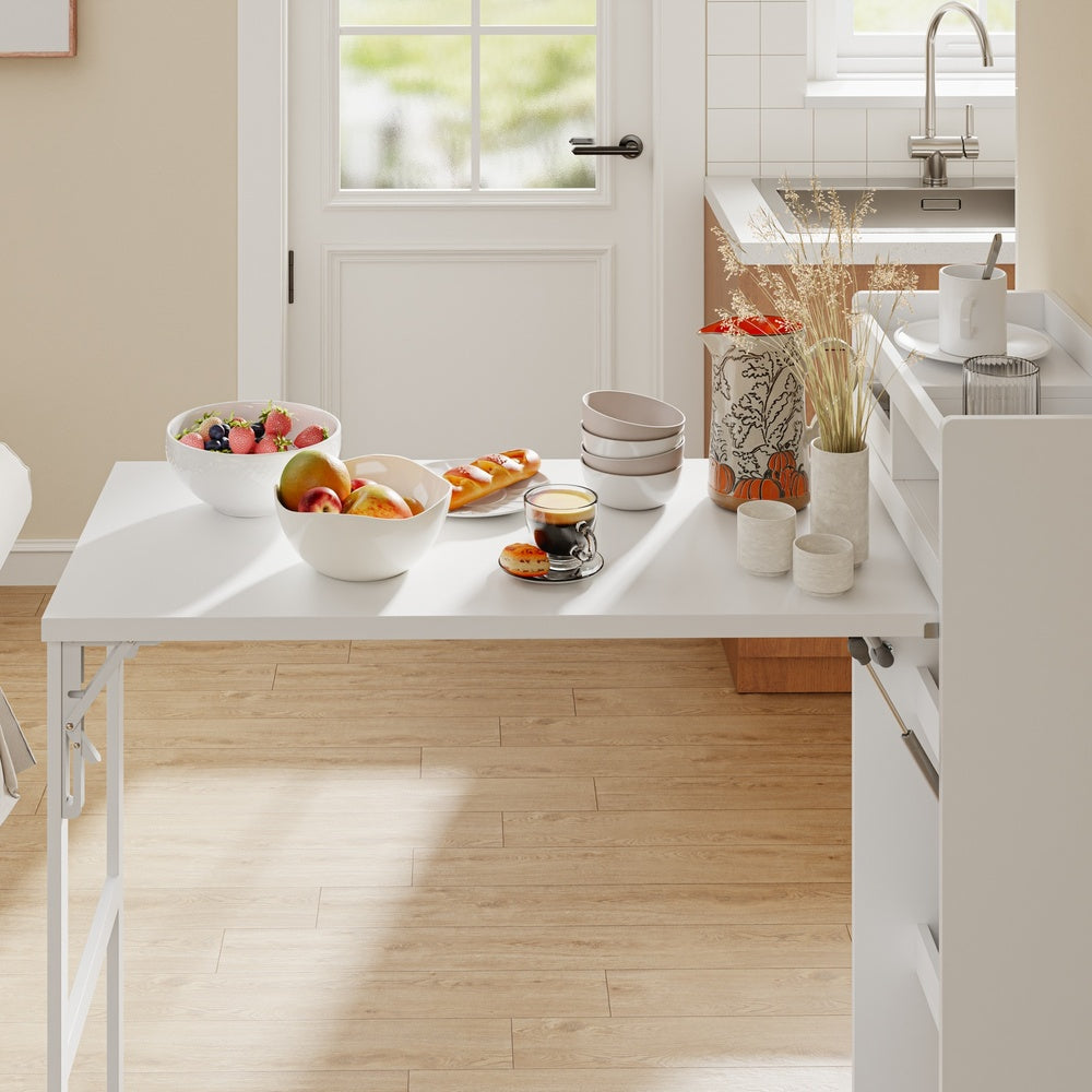 SoBuy | Küchenwagen | Freistehende Kücheninsel Weiß klappbar | White | 65.3×199.5×120 cm | FWT115-W