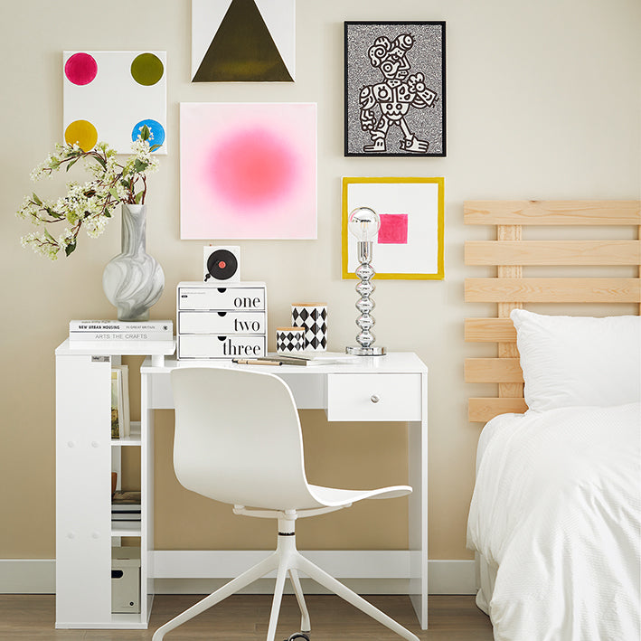SoBuy | Schreibtisch Weiß | Schreibtisch mit Regal | Schreibtisch Kinder | FWT35-W
