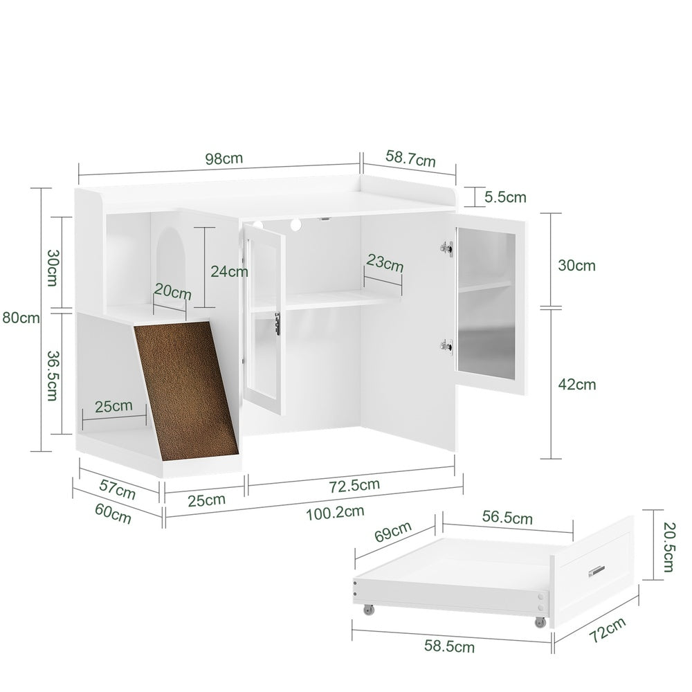 SoBuy Katzentoilettenschrank Katzenklo-Schrank in Weiß mit Schublade 98×60×80 cm HAT02-L-E-W