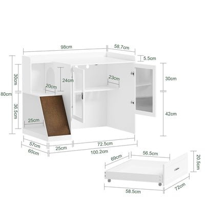 SoBuy Katzentoilettenschrank Katzenklo-Schrank in Weiß mit Schublade 98×60×80 cm HAT02-L-E-W