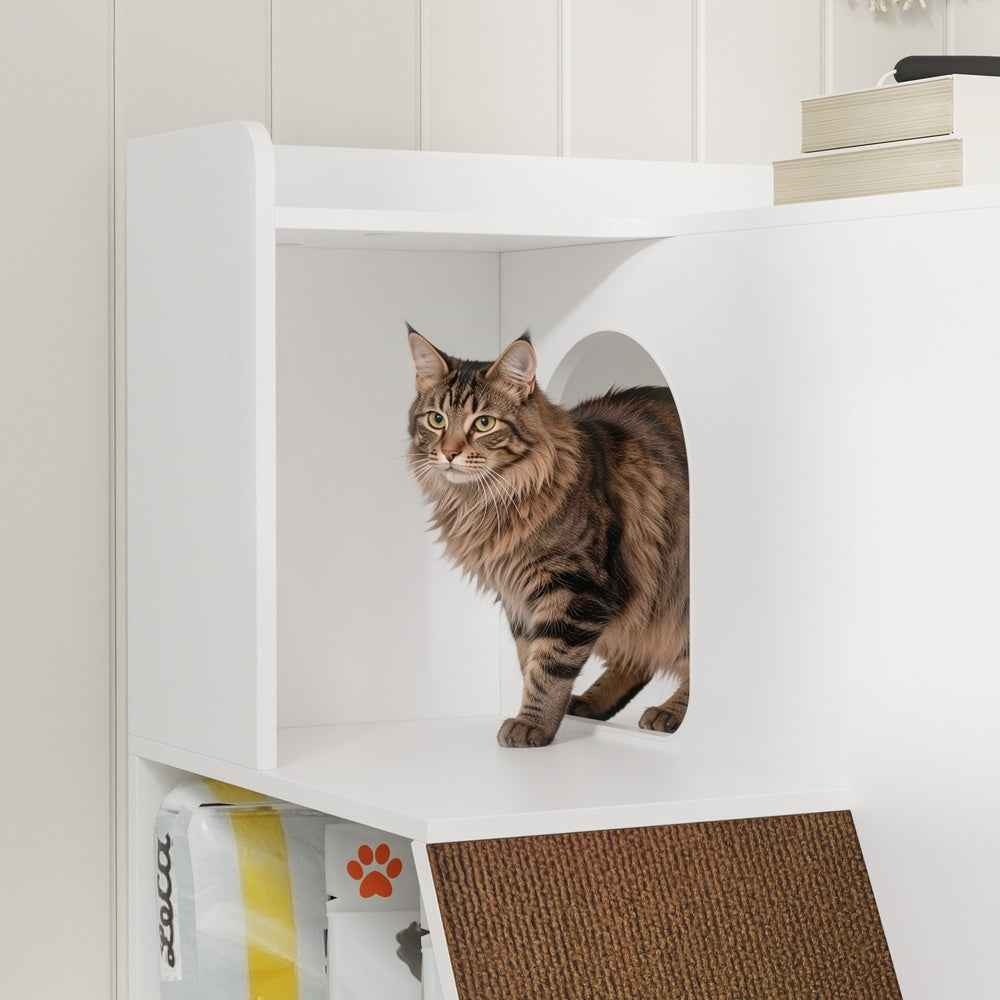 SoBuy Katzentoilettenschrank Katzenklo-Schrank in Weiß mit Schublade 98×60×80 cm HAT02-L-E-W