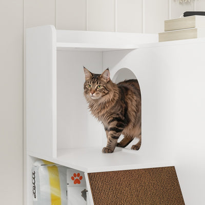 SoBuy Katzentoilettenschrank Katzenklo-Schrank in Weiß mit Schublade 98×60×80 cm HAT02-L-E-W