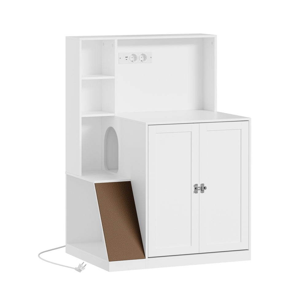SoBuy Katzentoilettenschrank Mehrzweckschrank Kommode Weiß mit Katzenklo-Integration HAT10-E-W