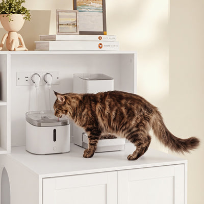 SoBuy Katzentoilettenschrank Mehrzweckschrank Kommode Weiß mit Katzenklo-Integration HAT10-E-W
