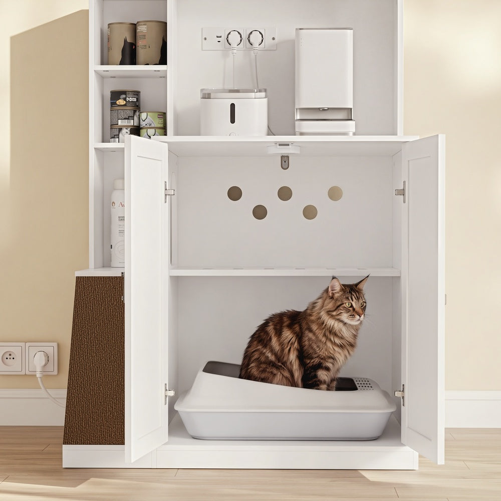 SoBuy Katzentoilettenschrank Mehrzweckschrank Kommode Weiß mit Katzenklo-Integration HAT10-E-W
