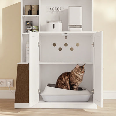 SoBuy Katzentoilettenschrank Mehrzweckschrank Kommode Weiß mit Katzenklo-Integration HAT10-E-W