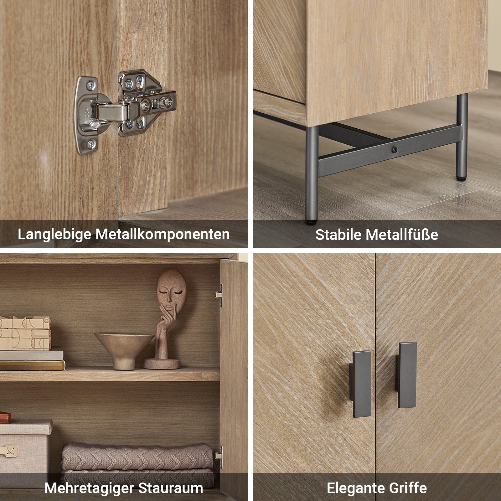 SoBuy | Sideboard Kommode Küchenschrank | vormontiert & stabil | 2 Türen | Gummibaumholz | HFSB06-N