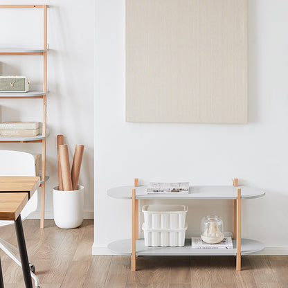 SoBuy | Multifunktionales Regal | Bücherregal | Standregal mit 2 Ablagen | Standregal | Grau/Natur | HSTR01-HG