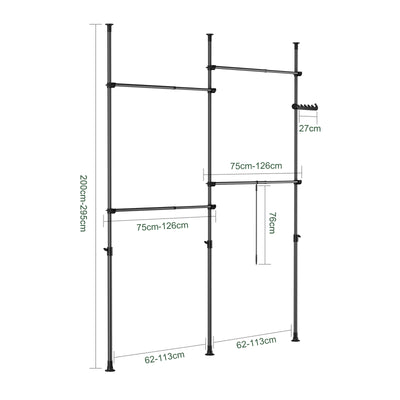 SoBuy | Teleskop Kleiderstange | Kleiderstangen System | Regalsystem | schwarz | KLS03-II-SCH