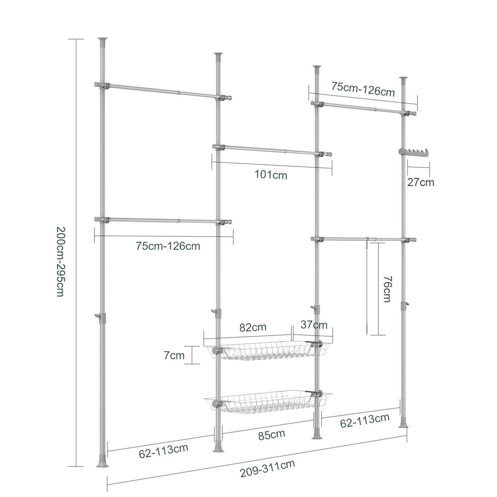 SoBuy | Teleskop Kleiderstange | Kleiderstangen System | Regalsystem | Hellgrau | KLS04-II-HG