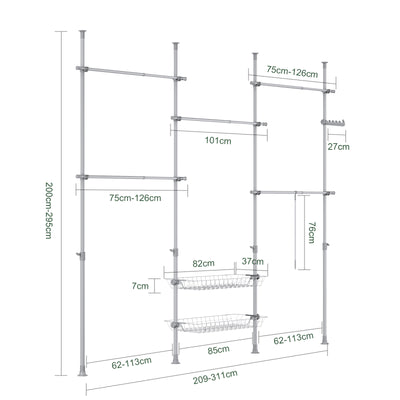SoBuy | Teleskop Kleiderstange | Kleiderstangen System | Regalsystem | Hellgrau | KLS04-II-HG