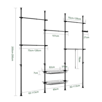 SoBuy | Teleskop Kleiderstange | Kleiderstangen System | Regalsystem | Schwarz | KLS04-II-SCH