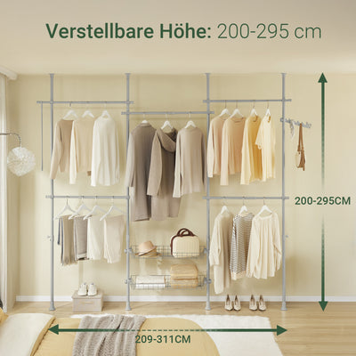 SoBuy | Teleskop Kleiderstange | Kleiderstangen System | Regalsystem | Hellgrau | KLS04-II-HG