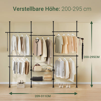 SoBuy | Teleskop Kleiderstange | Kleiderstangen System | Regalsystem | Schwarz | KLS04-II-SCH