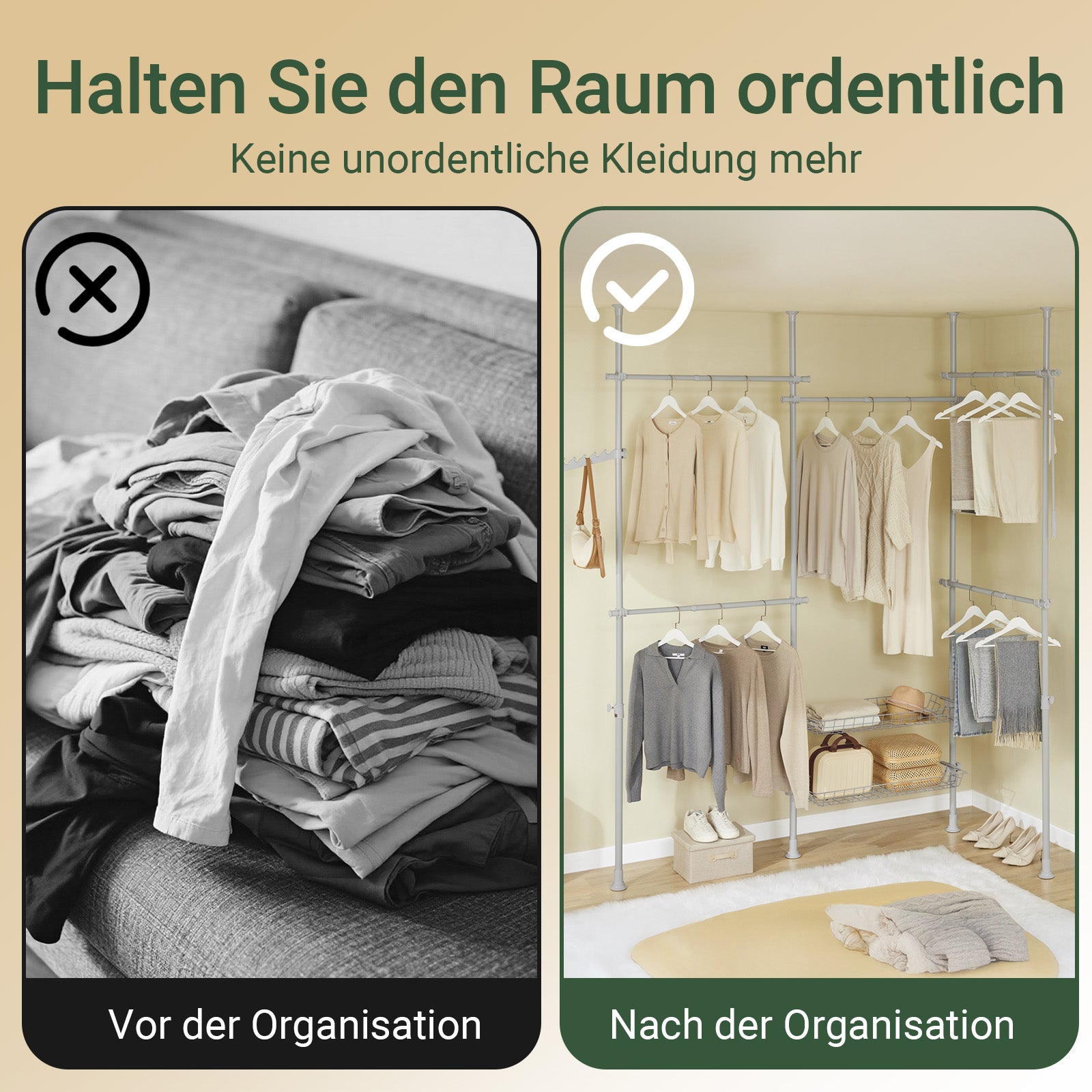 SoBuy | Teleskop Kleiderstange | Kleiderstangen System | Regalsystem | Hellgrau | KLS04-II-HG