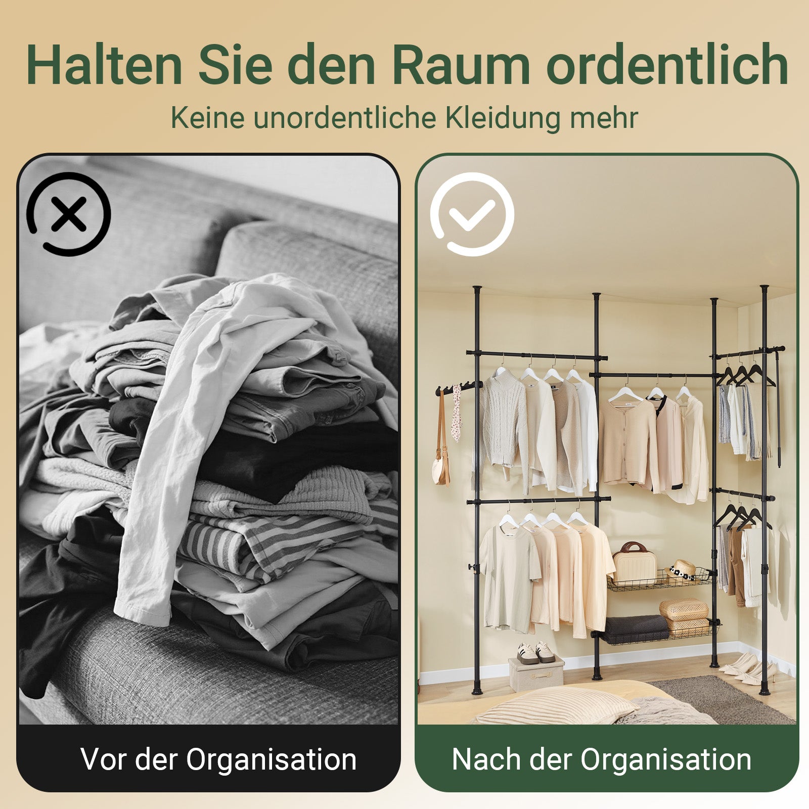 SoBuy | Teleskop Kleiderstange | Kleiderstangen System | Regalsystem | Schwarz | KLS04-II-SCH