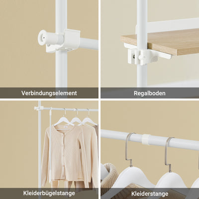SoBuy | Teleskop Kleiderstange | mit Ablagen & Garderobenstangen | Weiß Natur | KLS17-WN