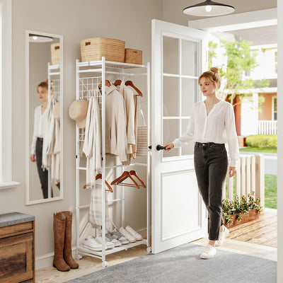 SoBuy | Kleiderständer | Kleiderständer auf Rollen weiß Metall stabil | White | KLS21-W