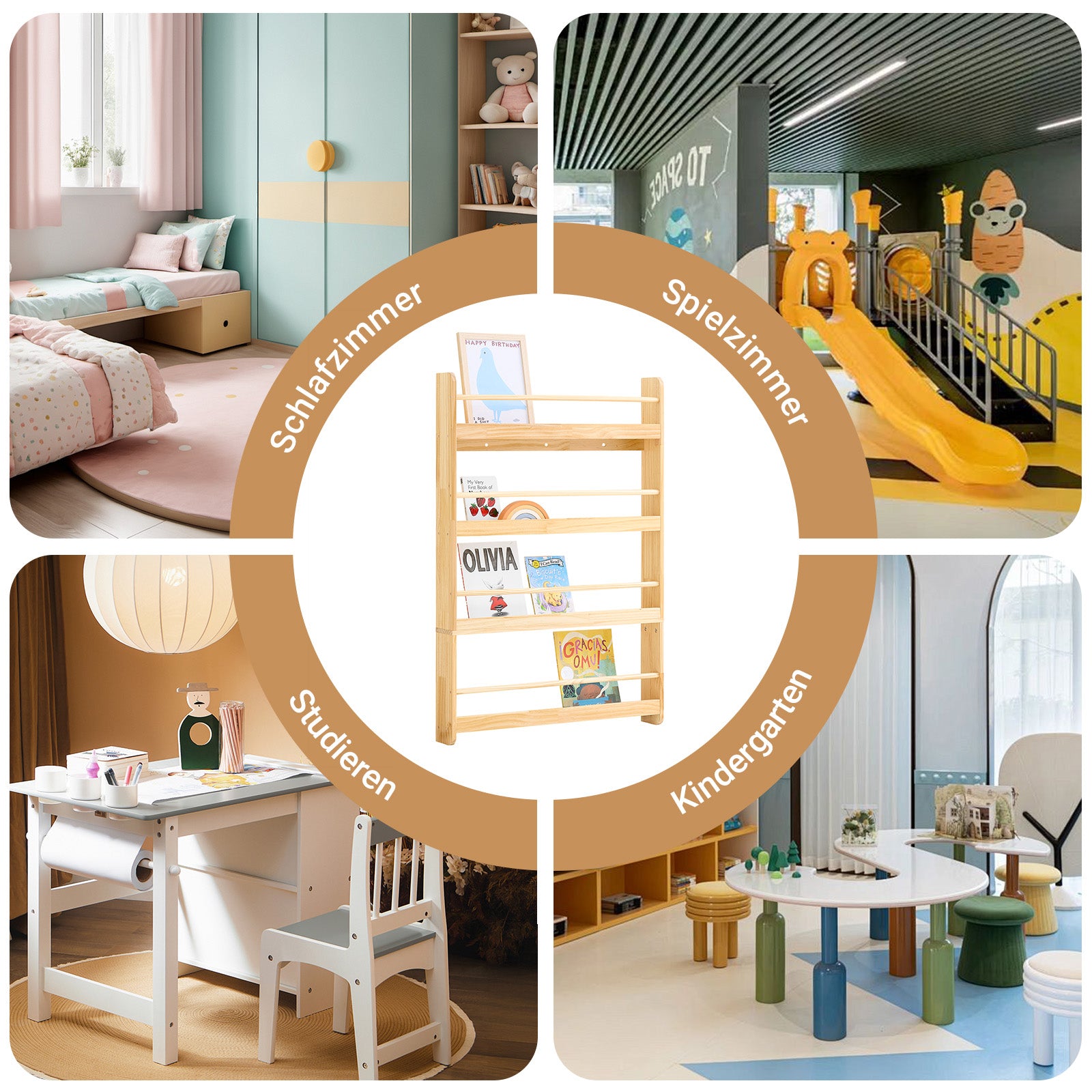 SoBuy | Bücherregal Kinder | Wandregal Kinderzimmer | mit 4 Ablagen | KMB08-N